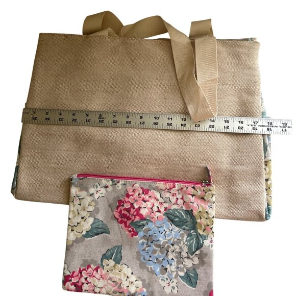 DSW Tan Blue Floral Print Large Canvas Tote Bag & Zip Pouch Set - Picture 4 of 9